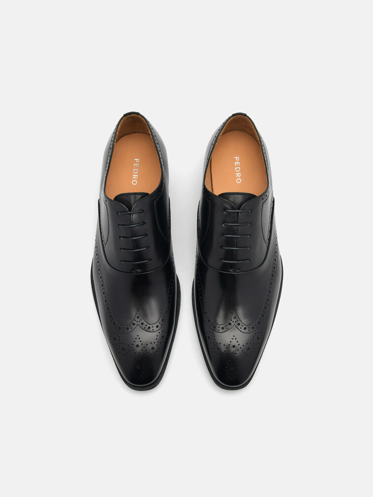 Leather Brogue Oxford Shoes, Black