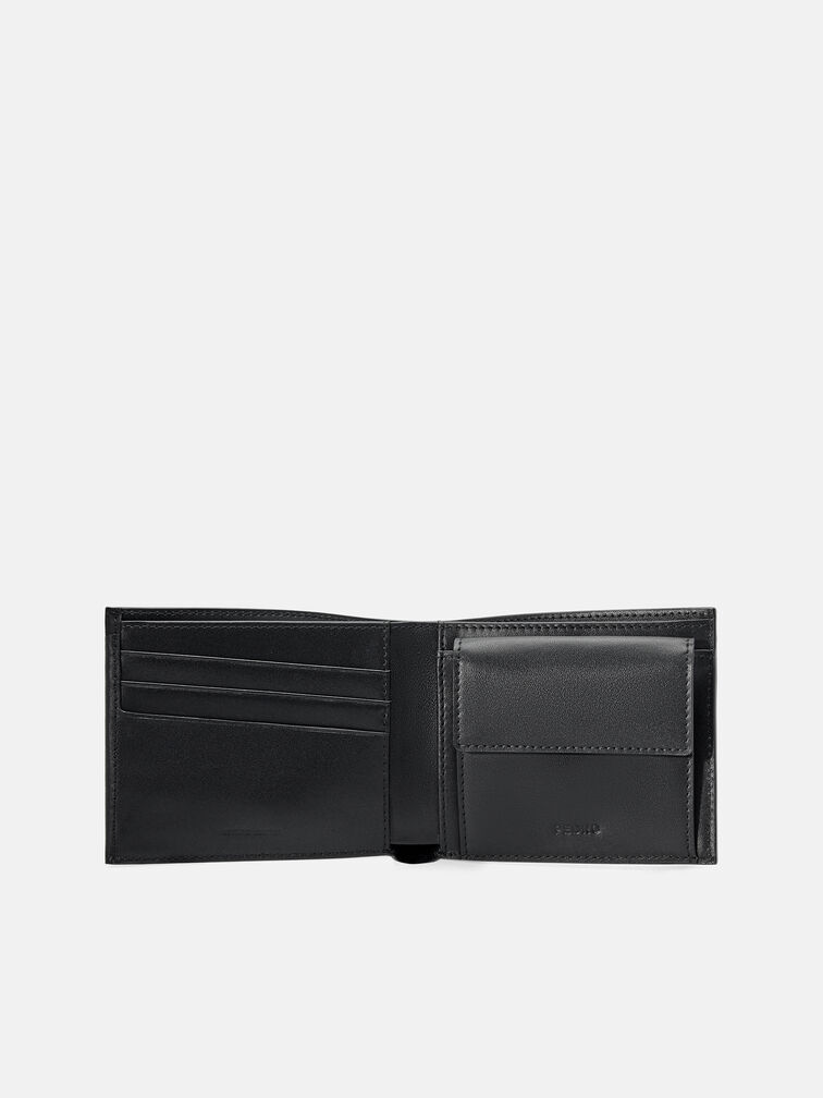 Nubuck Leather Bi-Fold Coin Wallet, Black