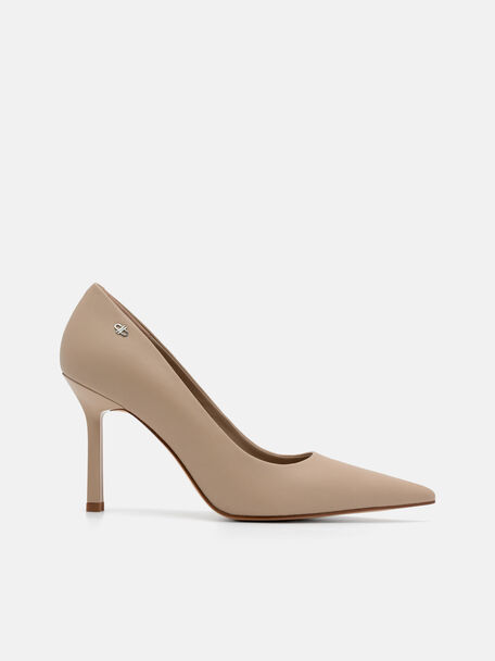 Leather Heel Pumps, Taupe