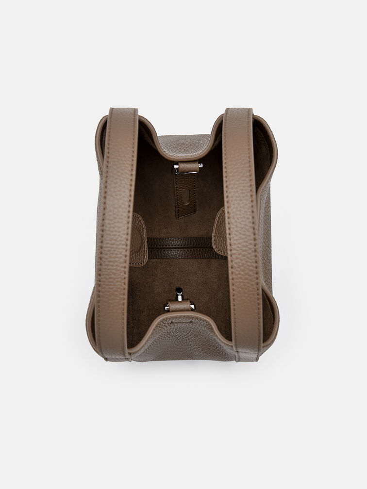 Dana Leather Bucket Bag, Dark Taupe
