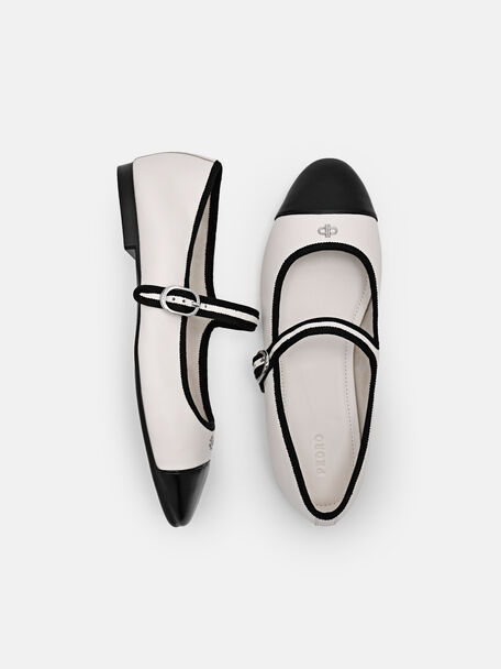 Alina Leather Ballerina Flats, Chalk