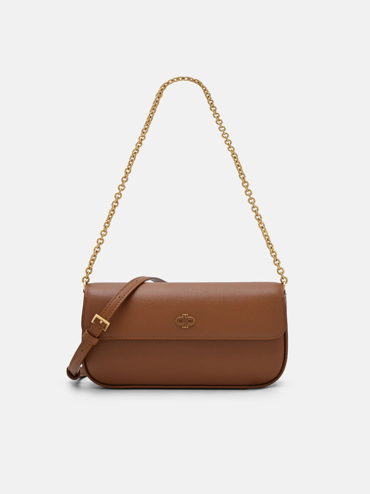 Chainlink Leather Sling Pouch, Cognac