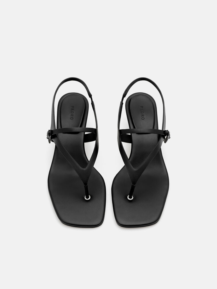 Eny Leather Heel Sandals, Black