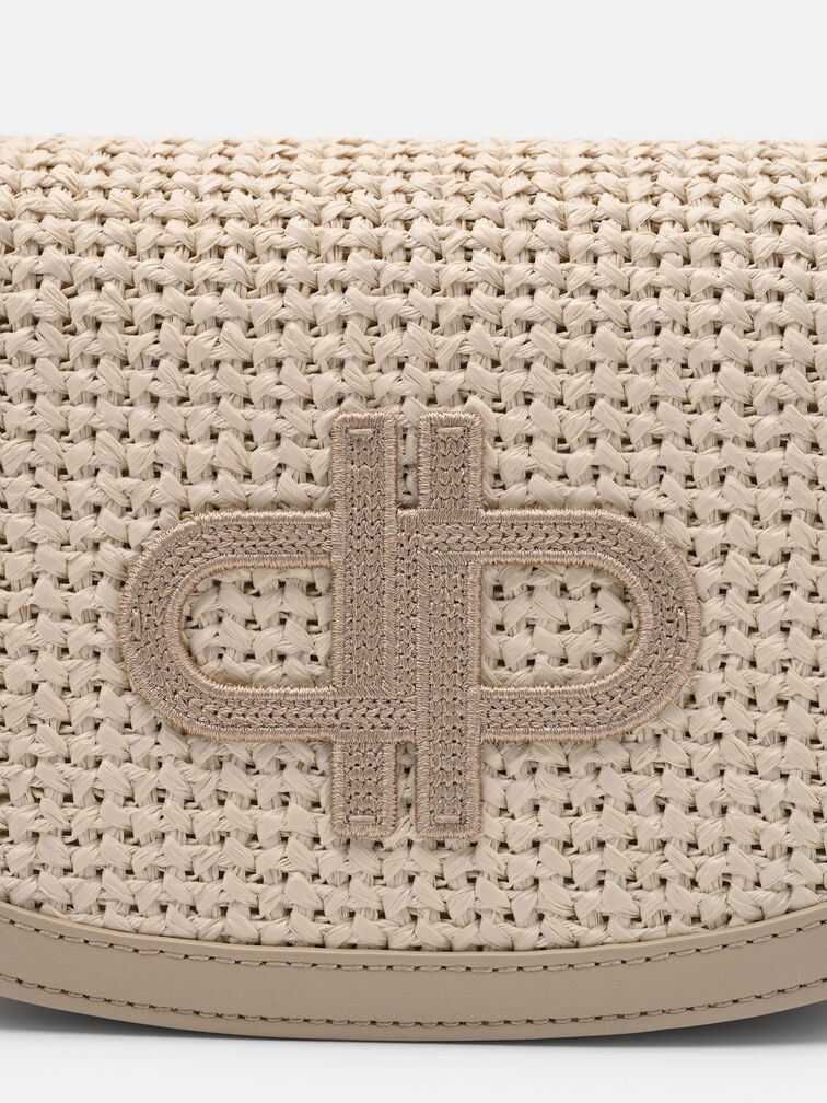 Duet Raffia Shoulder Bag, Chalk Raffia