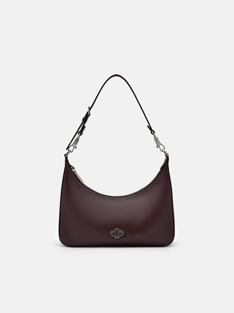 Leather Hobo Bag, Wine