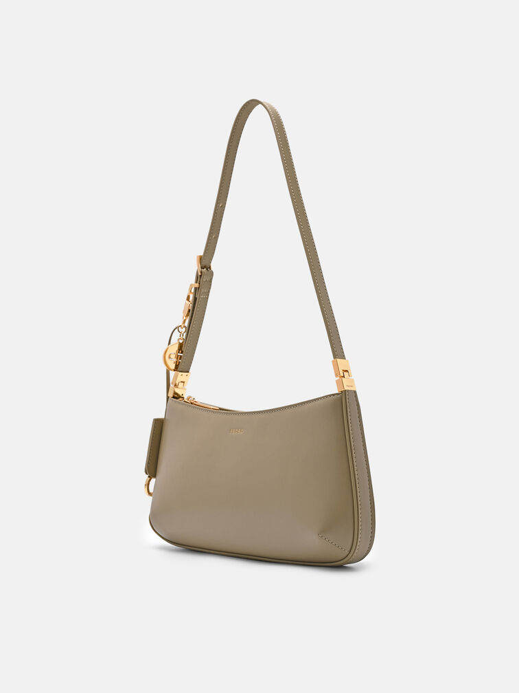 Jatte Leather Charm Shoulder Bag, Olive