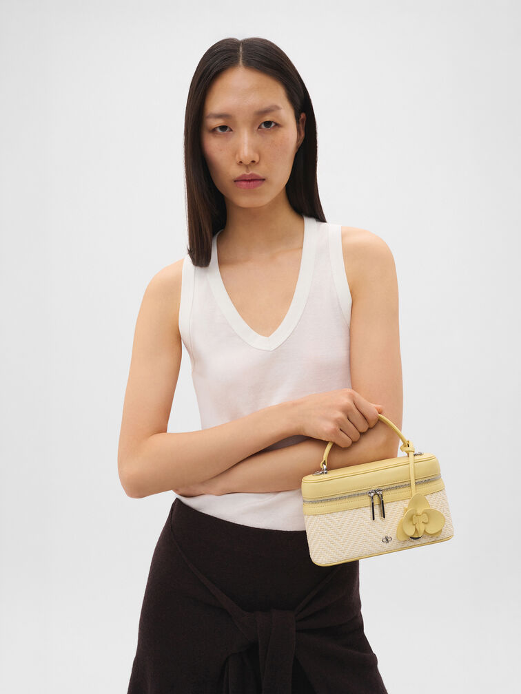 Ari Leather Woven Shoulder Bag, Yellow