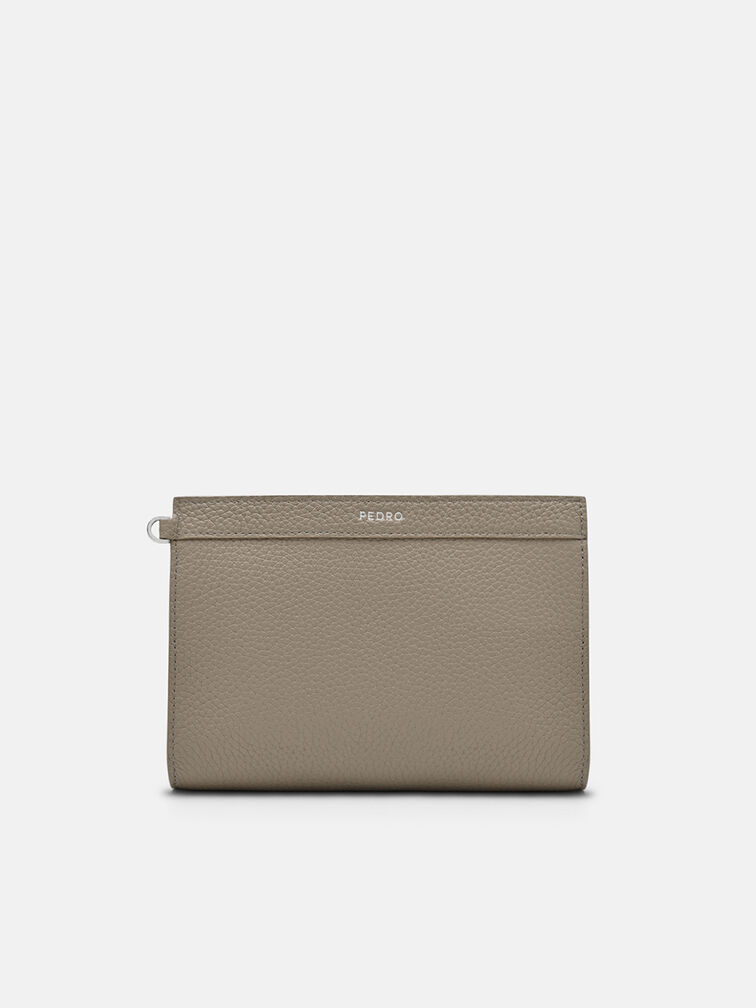 Leather Zipped Pouch, Taupe