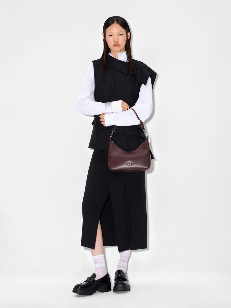 Leather Hobo Bag, Wine