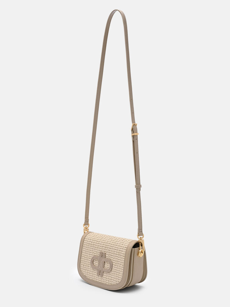 Duet Raffia Shoulder Bag, Chalk Raffia