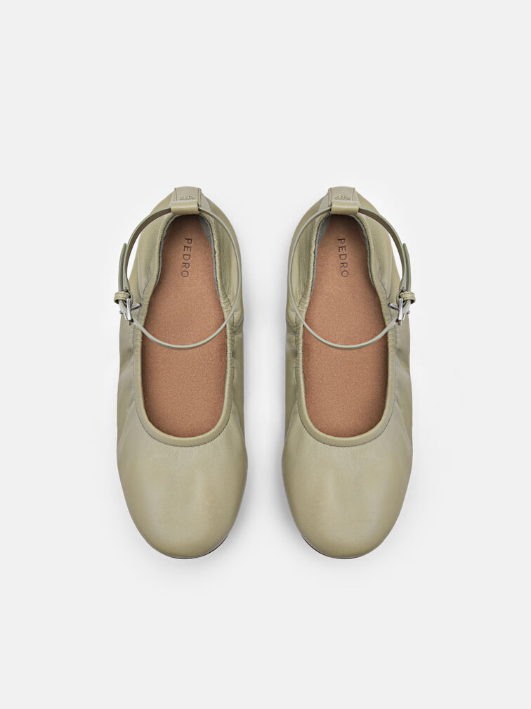 Eclipse Leather Ballerina Flats, Olive