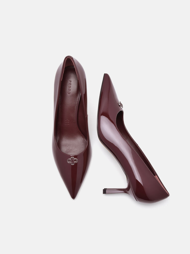 Leather Heel Pumps, Wine