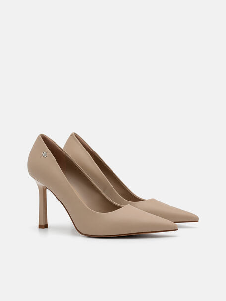 Leather Heel Pumps, Taupe