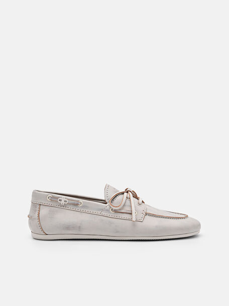 Dee Leather Boat Shoes, Chalk