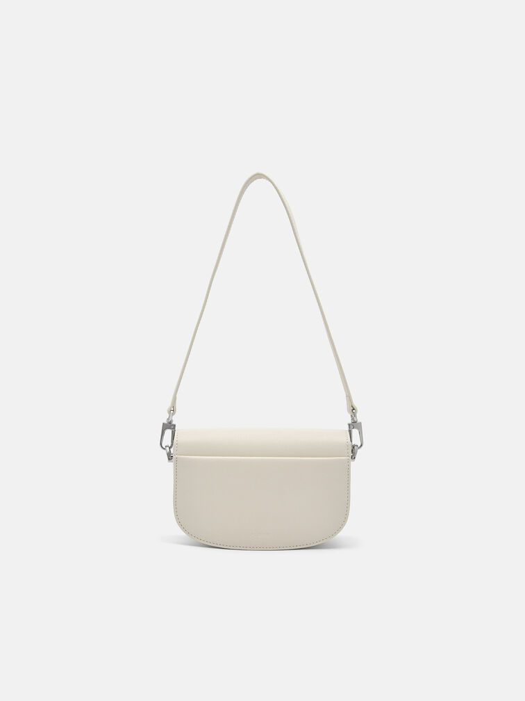 Leather Mini Shoulder Bag, Beige