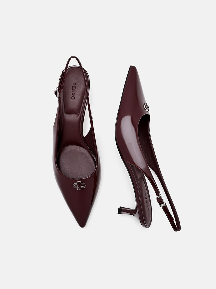 Leather Slingback Heel Pumps, Wine