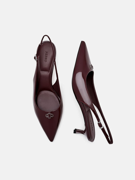 Leather Slingback Heel Pumps, Wine