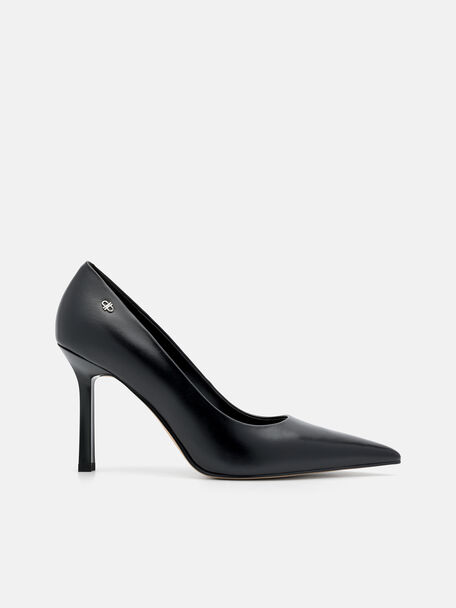 Leather Heel Pumps, Black