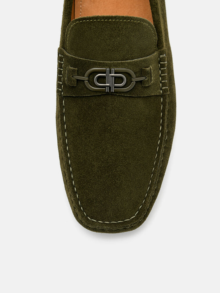 Suede Horsebit Driving Shoes, Military Green