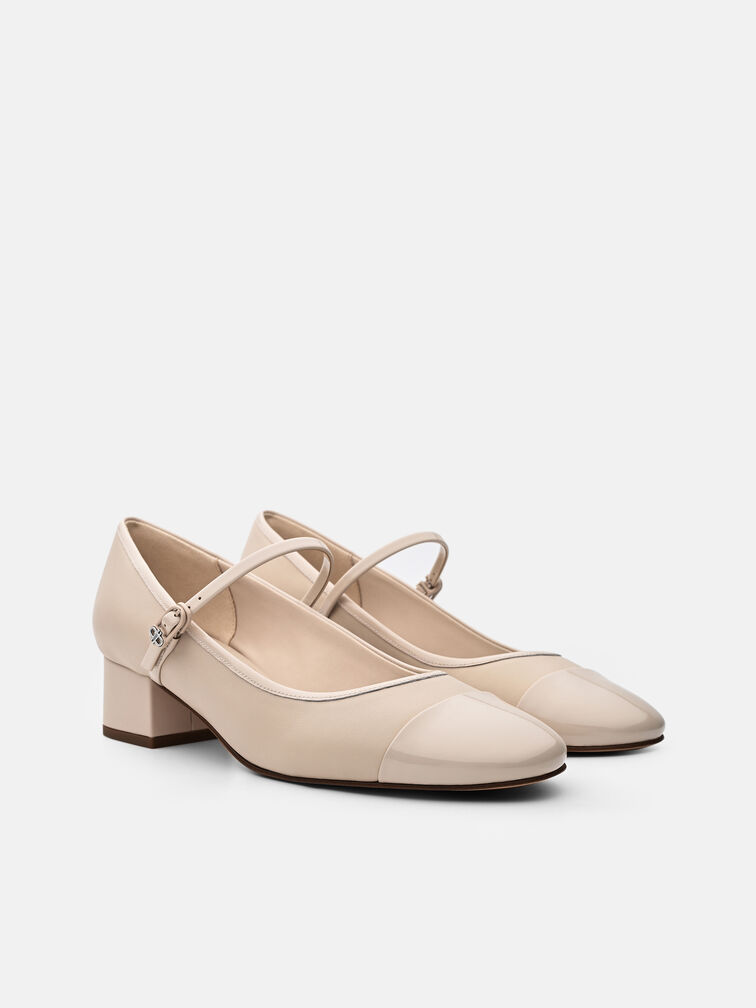 Claude Leather Mary Jane Pumps, Beige