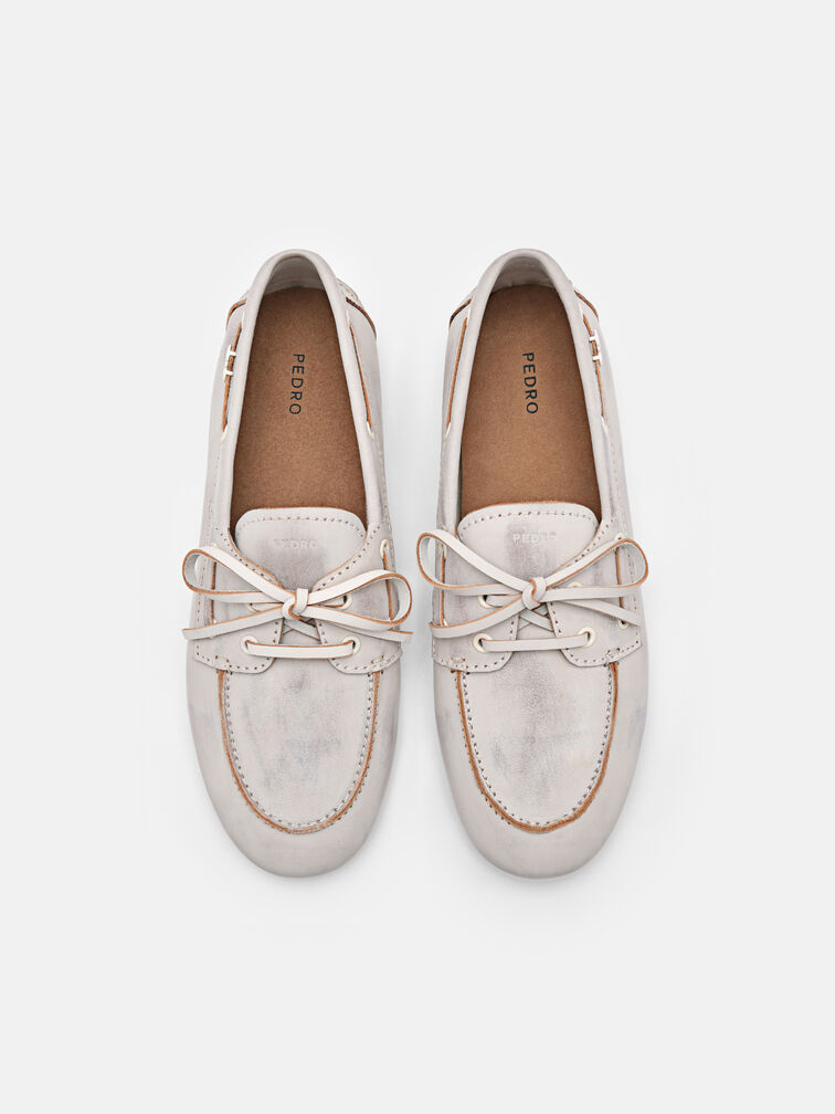 Dee Leather Boat Shoes, Chalk