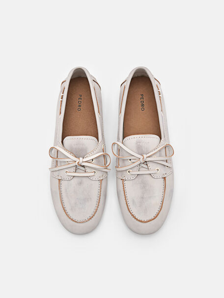 Dee Leather Boat Shoes, Chalk