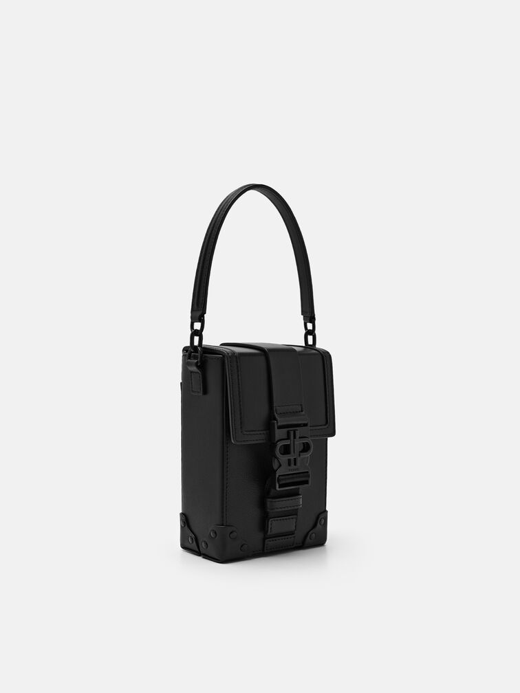 Tex Leather Crossbody Bag, Black Tumble