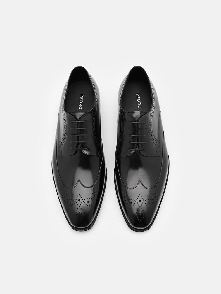 Leather Wingtip Derby Shoes, Black