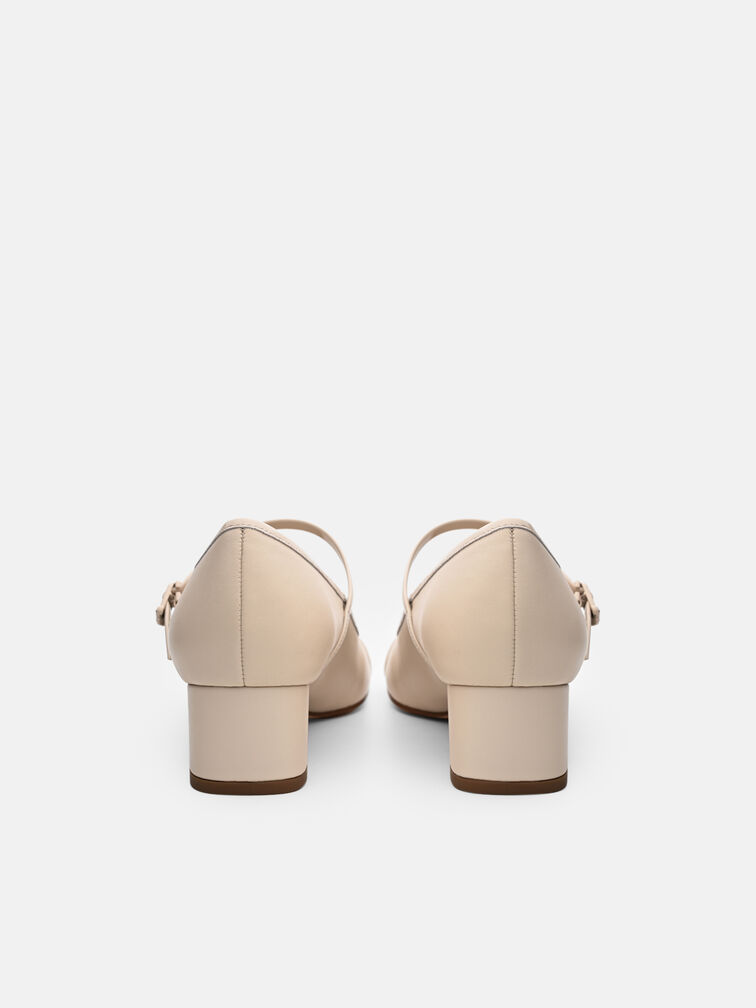 Claude Leather Mary Jane Pumps, Beige