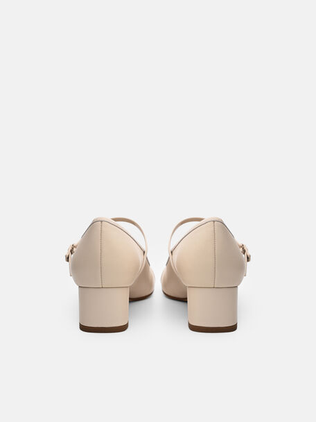 Claude Leather Mary Jane Pumps, Beige