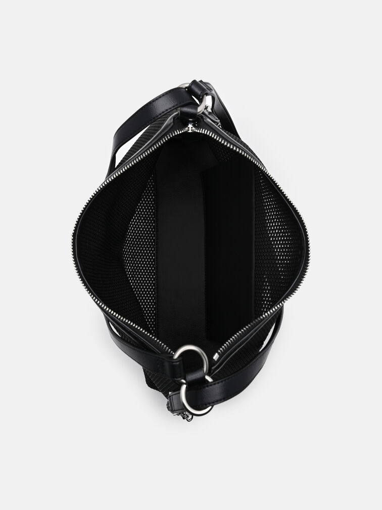 Mesh Slouchy Two-Way Carry Backpack, Black Fabric