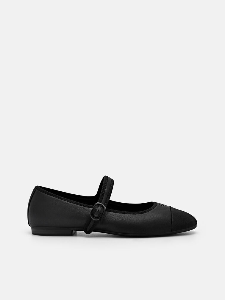 Alina Leather Ballerina Flats, Black
