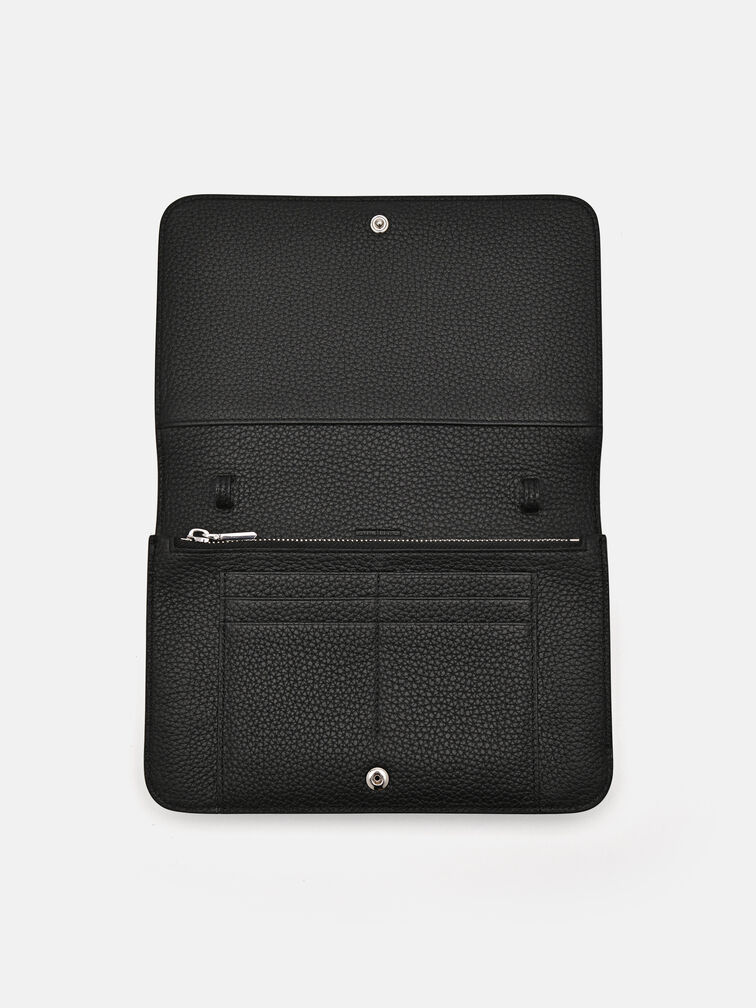 Embossed Leather Passport Holder, Black