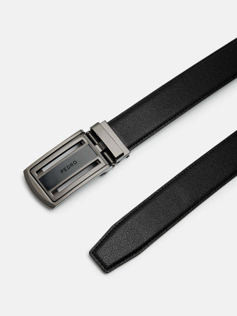 Embossed Leather Automatic Belt, Black