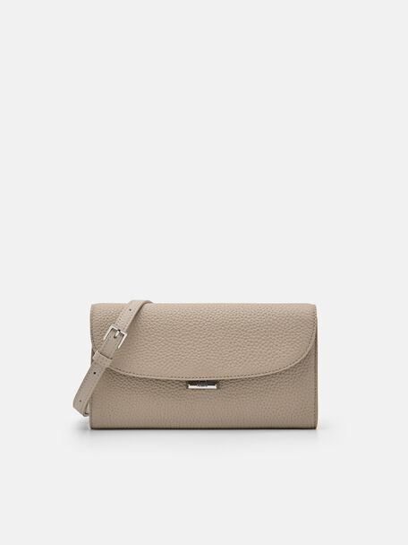 Embossed Leather Bi-Fold Long Wallet, Taupe