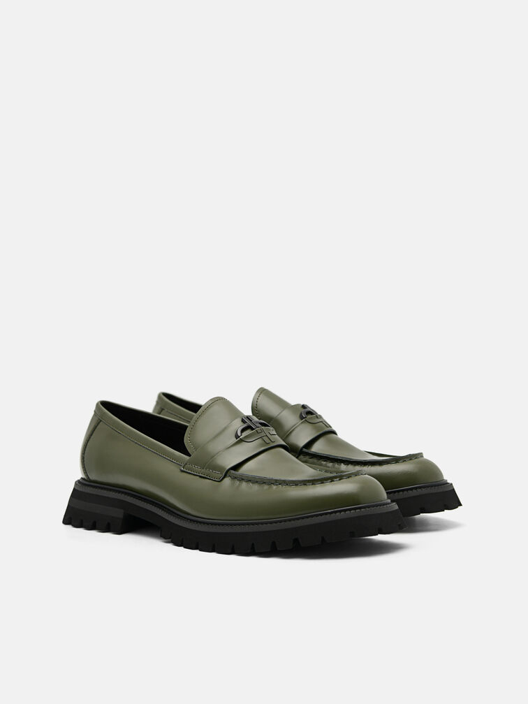 Leather Loafers, Military Green