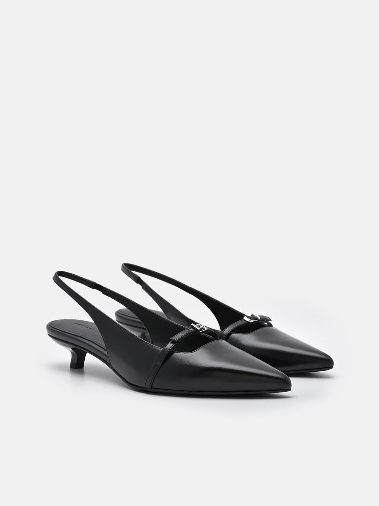 Maggie Leather Slingback Heel Pumps, Black