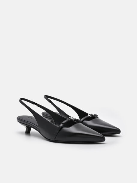 Maggie Leather Slingback Heel Pumps, Black