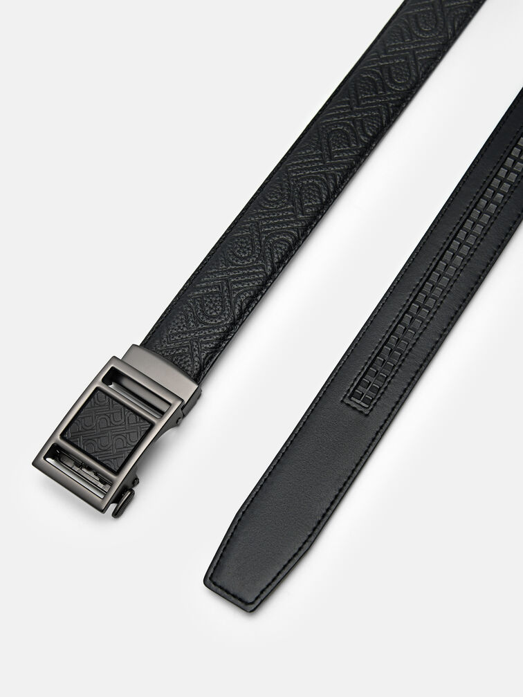 Embossed Leather Automatic Belt, Black