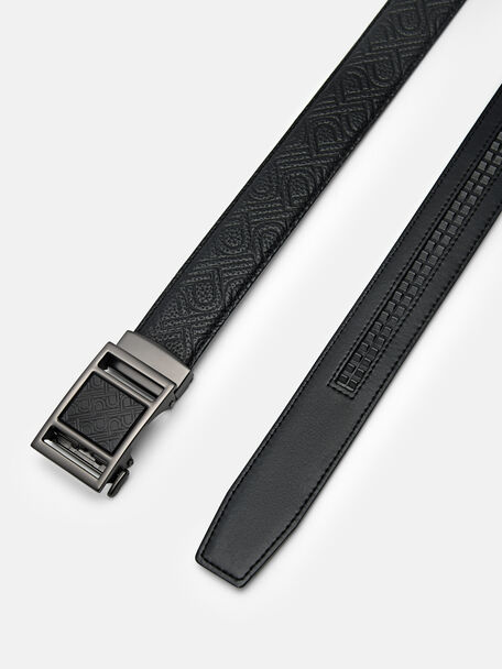 Embossed Leather Automatic Belt, Black