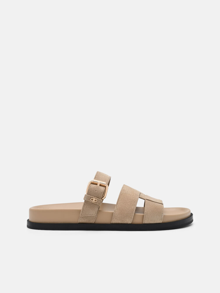 Iza Suede Sandals, Light Taupe