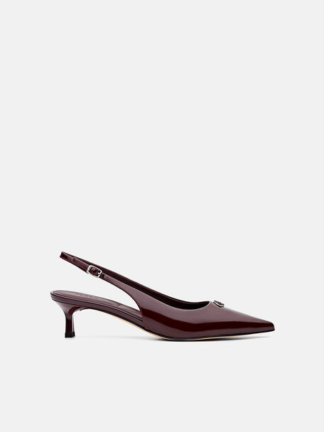 Leather Slingback Heel Pumps, Wine