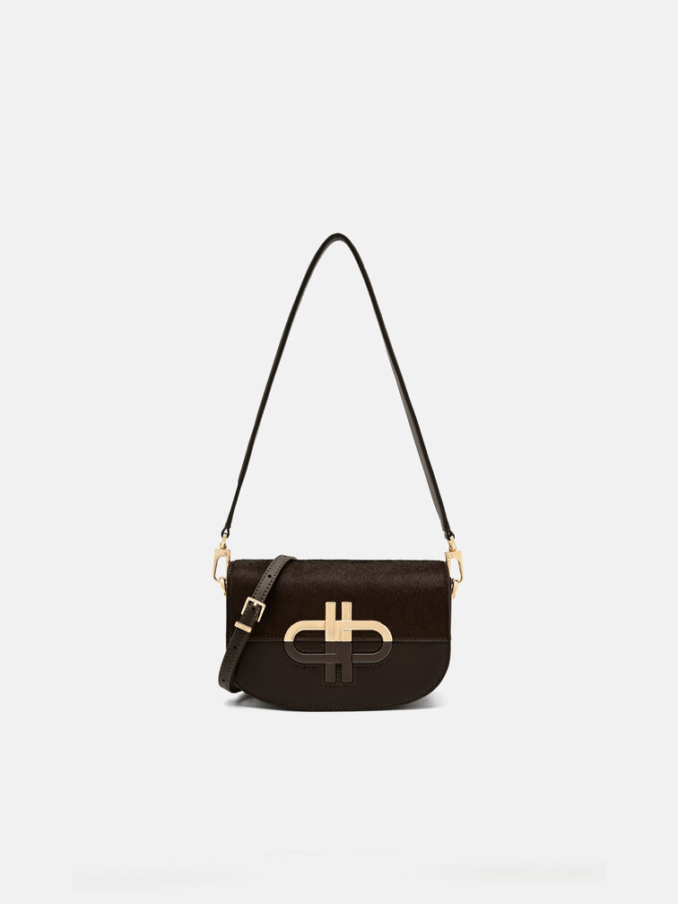 Duet Ponyhair Shoulder Bag, Dark Brown Pony