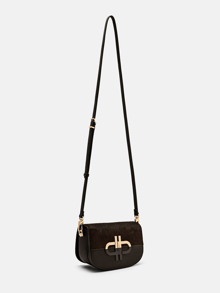 Duet Ponyhair Shoulder Bag, Dark Brown Pony