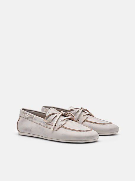 Dee Leather Boat Shoes, Chalk