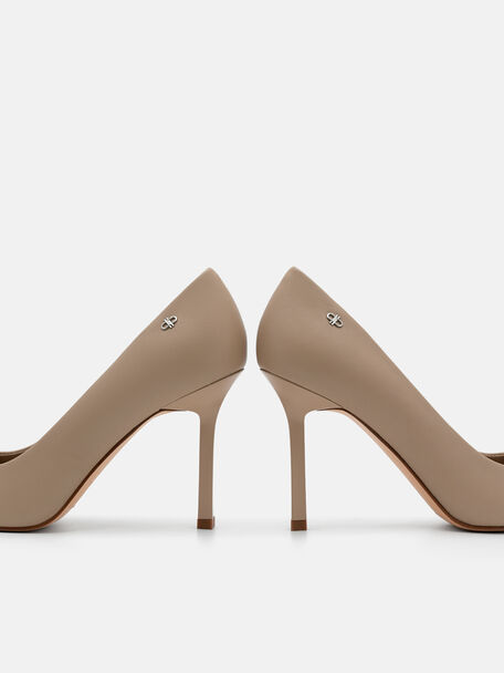 Leather Heel Pumps, Taupe