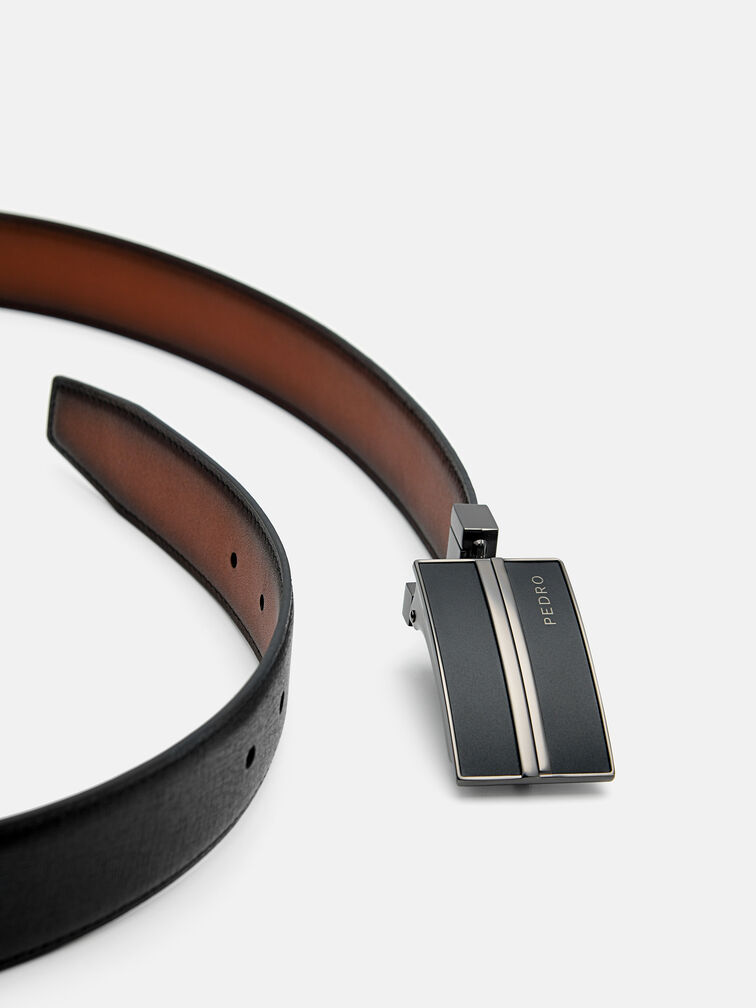 Saffiano Leather Reversible Tang Belt, Black