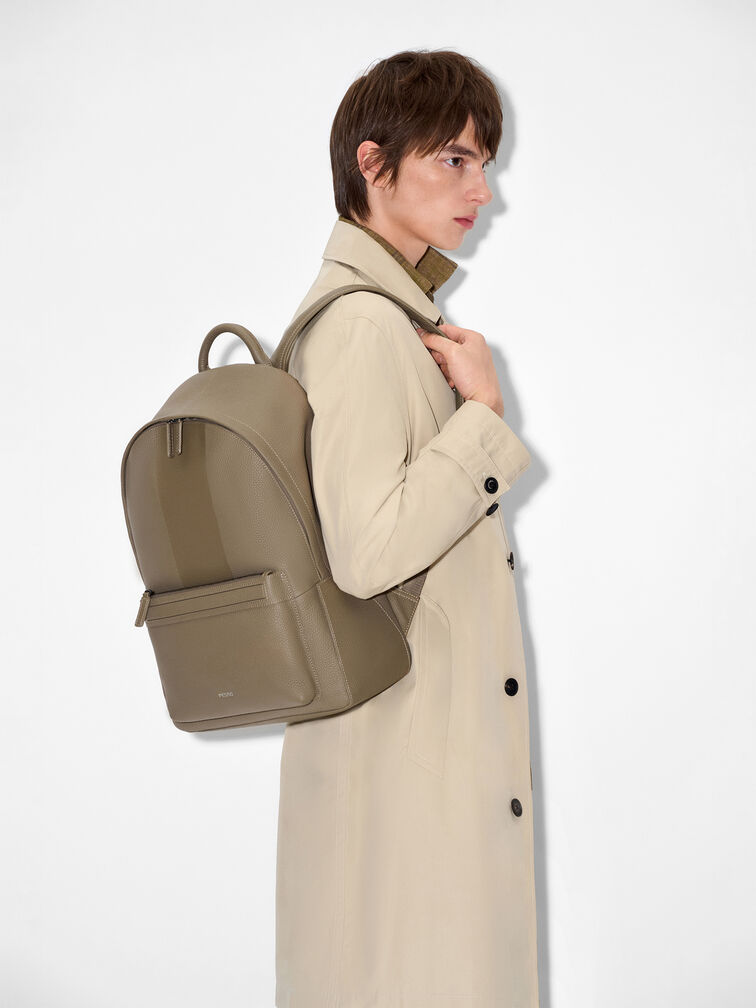 James Leather Backpack, Dark Taupe