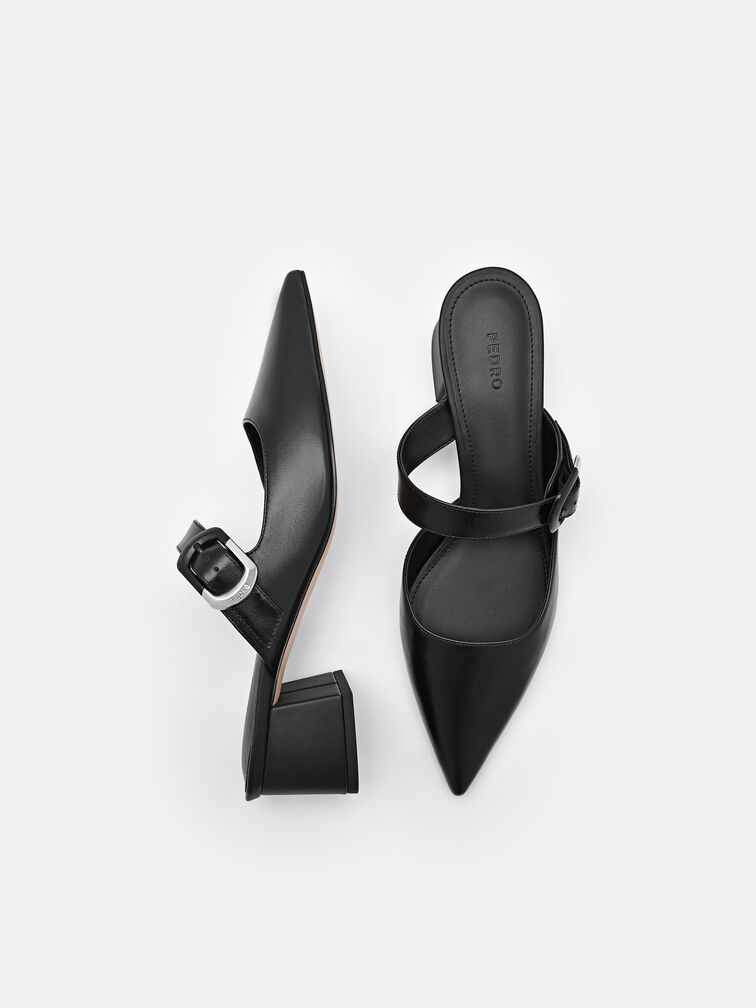 Bridget Leather Heel Mules, Black