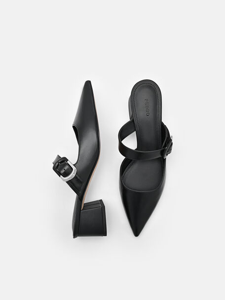 Bridget Leather Heel Mules, Black